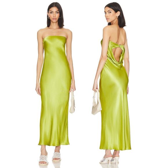 Bec + Bridge Moondance Strapless Dress Satin Back Cutout Chartreuse Green Size 6